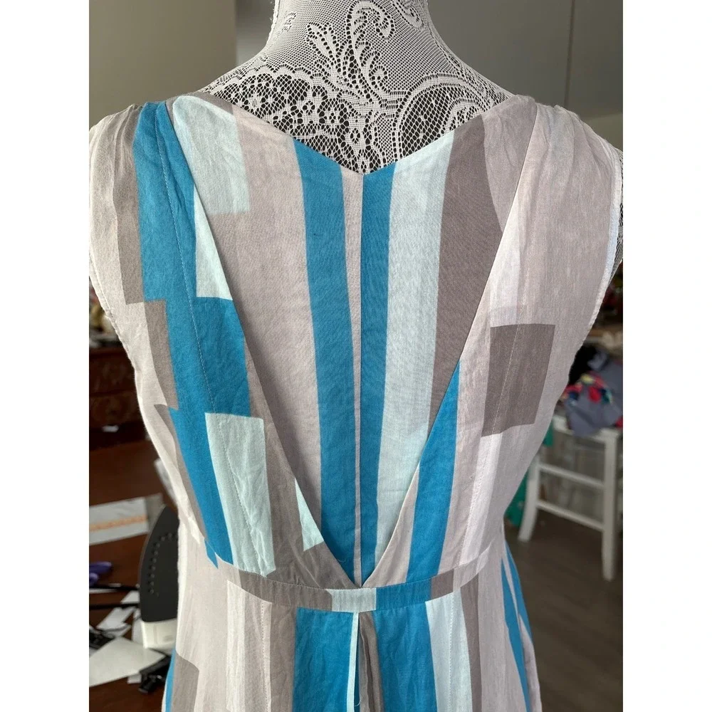 Calvin Klein Silk Cotton Blend Boho Chic Dress Gray Blue Geometric Print‎ Sz6 - Picture 8 of 14